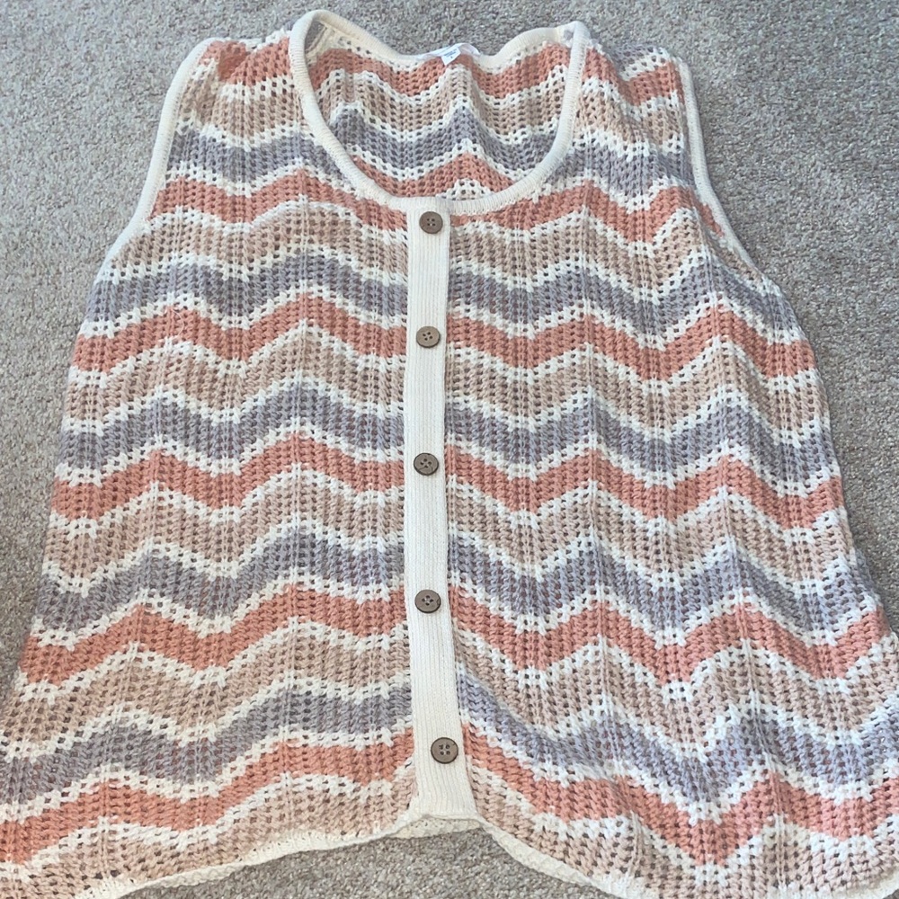 Chevron Knit Button-Down Tank Top